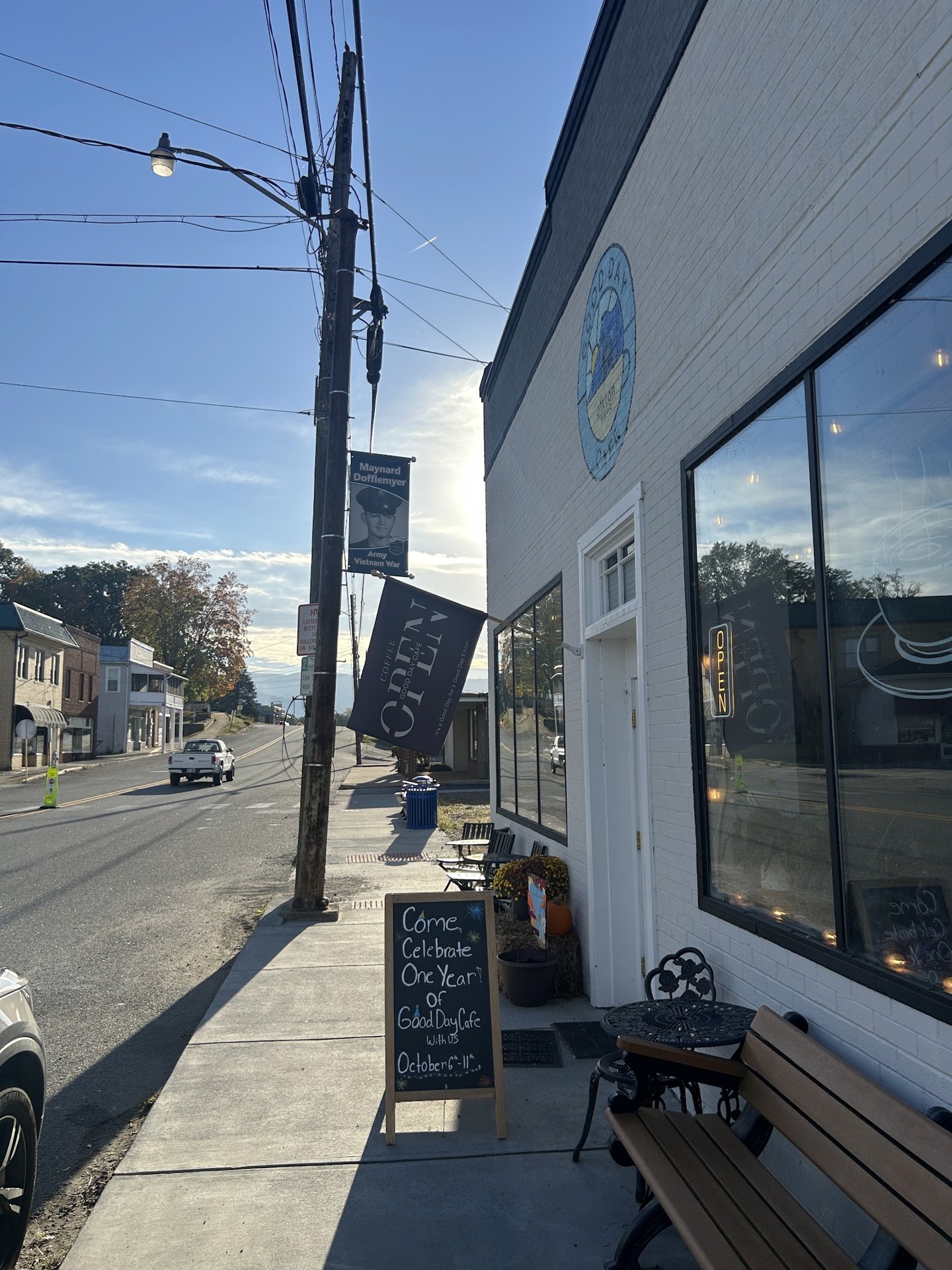 Good Day Café storefront on Main Street in Elkton